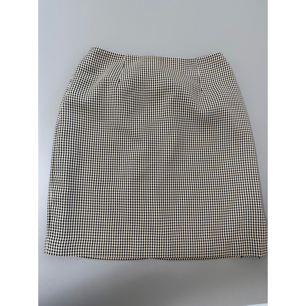Laura Scott Petite Houndstooth‎ Mini Skirt Black White Size 6P Made in USA